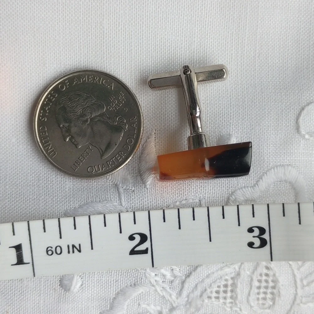 Cufflinks tortoiseshell Lucite on Silver Tone, Bamboo